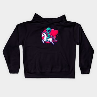 Funny Valentine Day Believer Ufo Alien Riding Unicorn Kids Hoodie